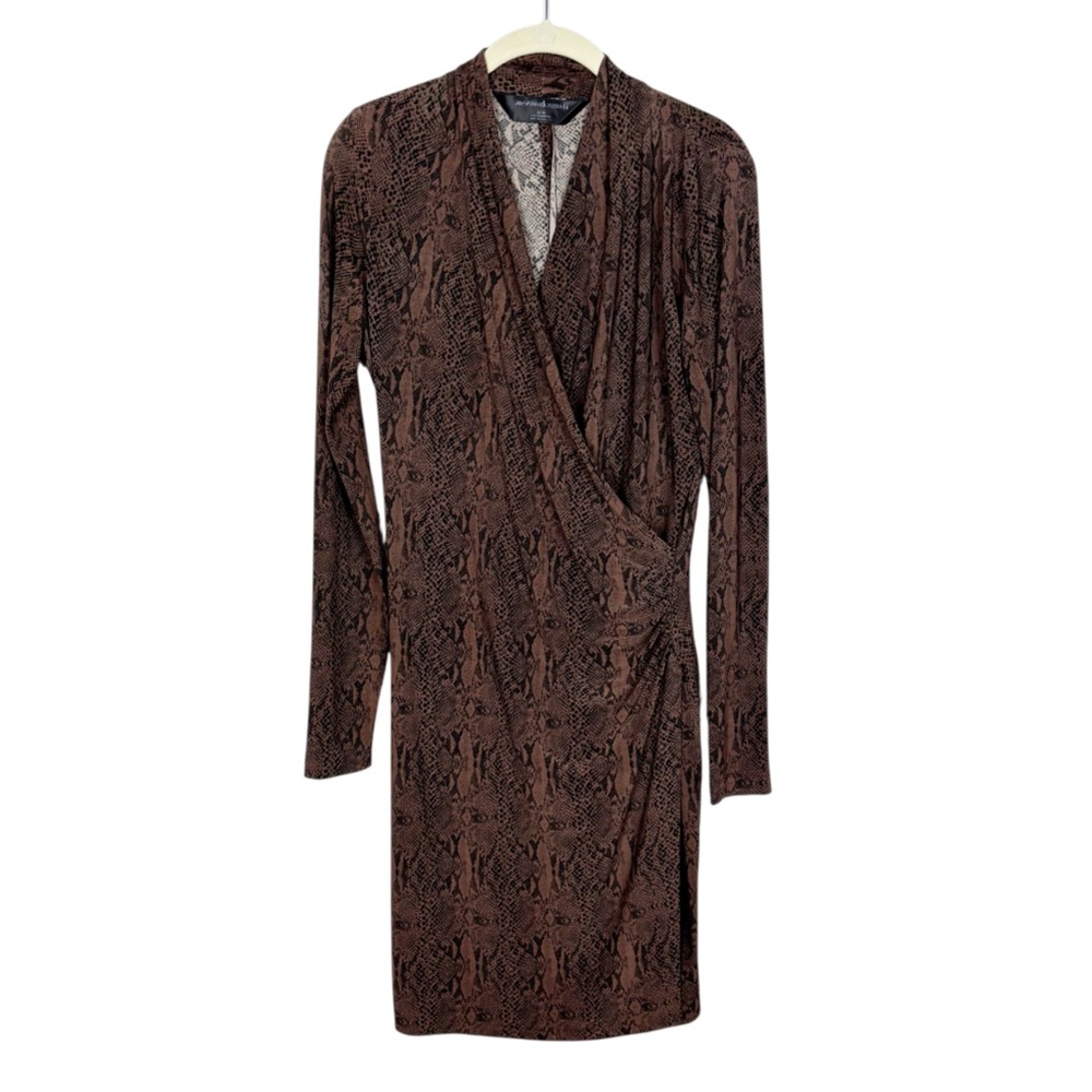 Norma Kamali Brown Snake-Print Wrap Dress